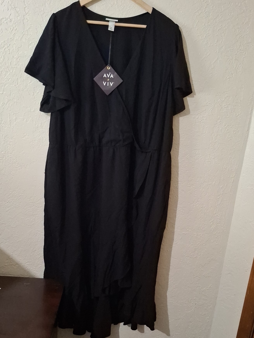 Ava & Viv Black Faux-Wrap Maxi Dress with Flutter Sleeves